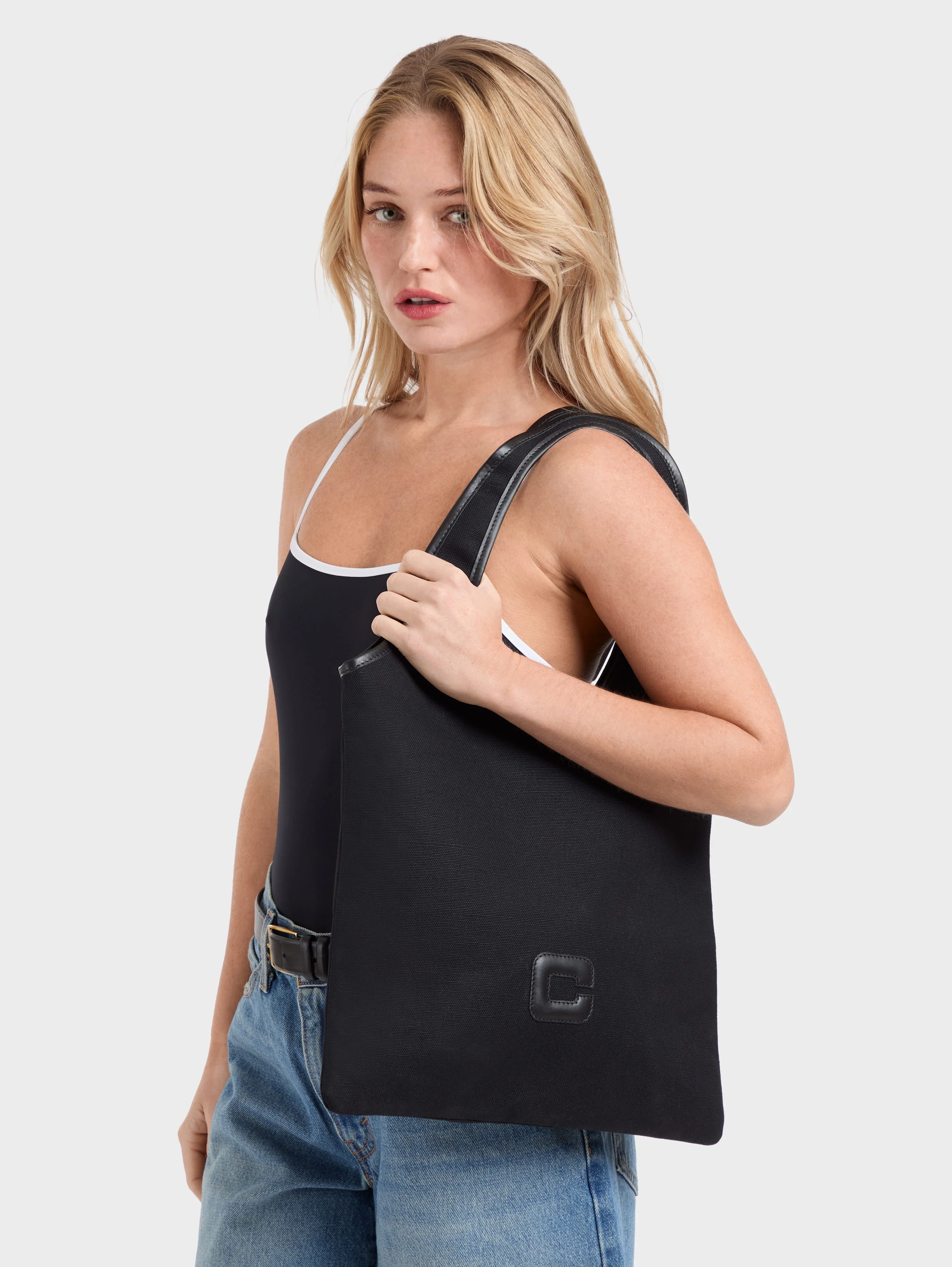 Alésia - Sac tissu et cuir noir - Image 3