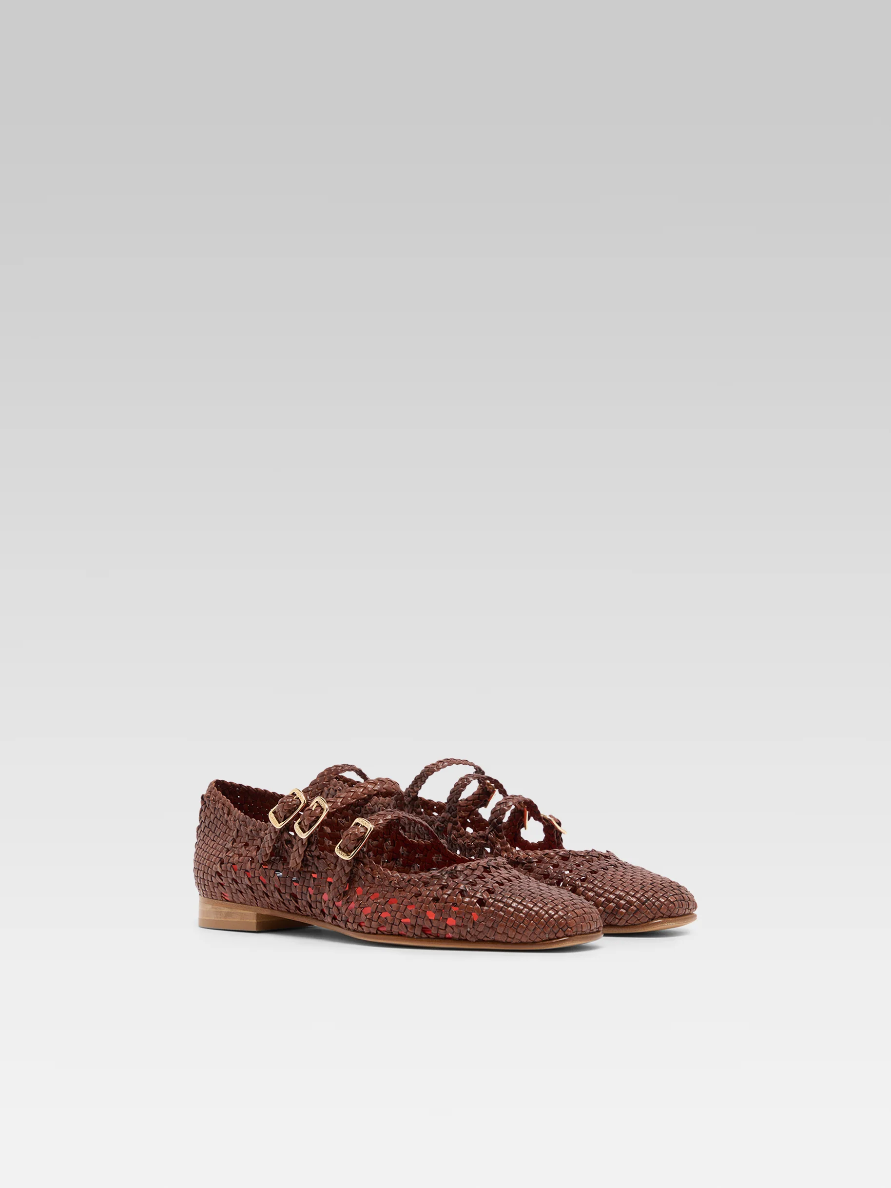 Ariana - Ballerines babies cuir tressé cognac - Image 3