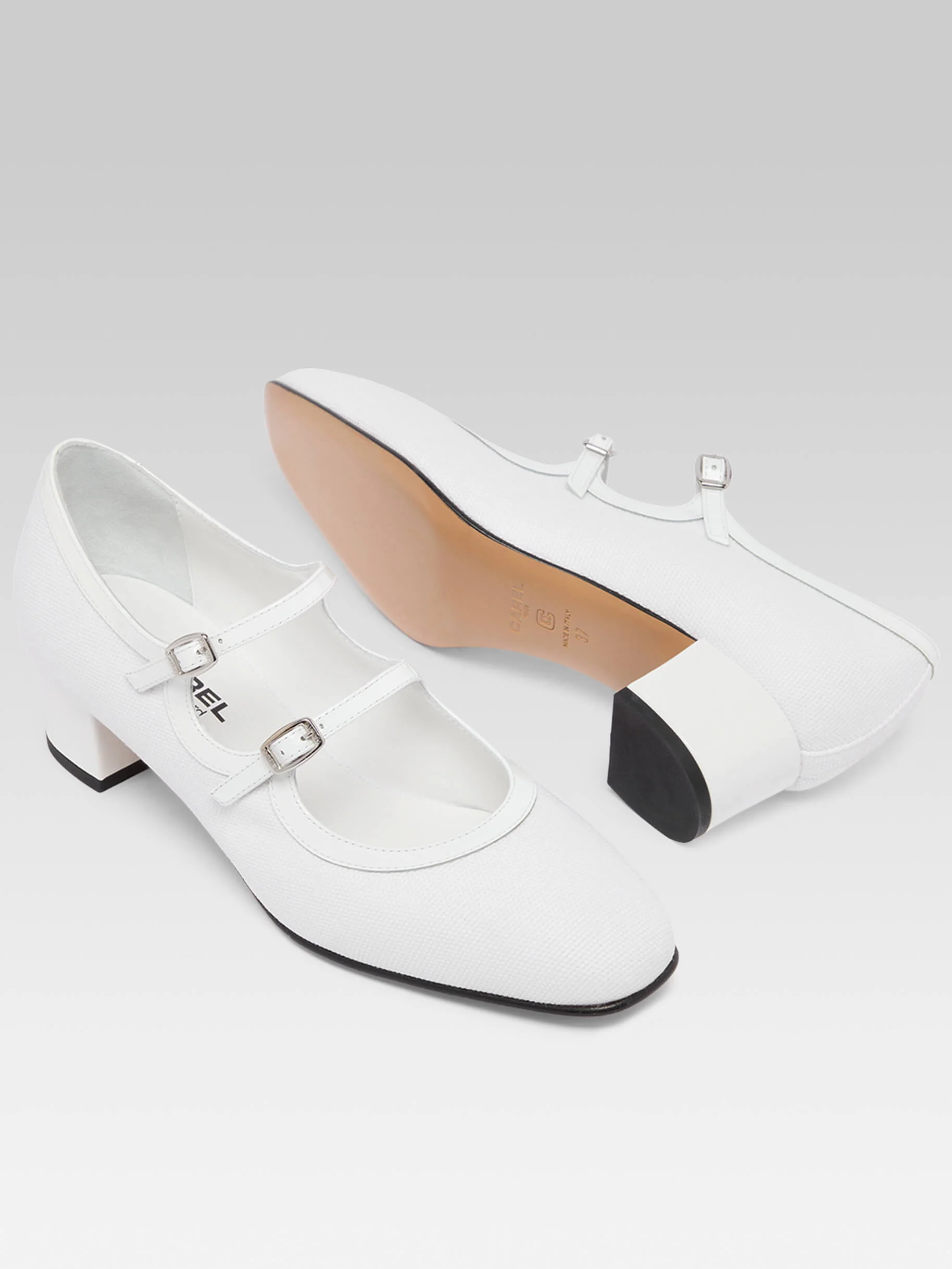 Bleuet - Escarpins babies tissu et cuir verni blanc - Image 7