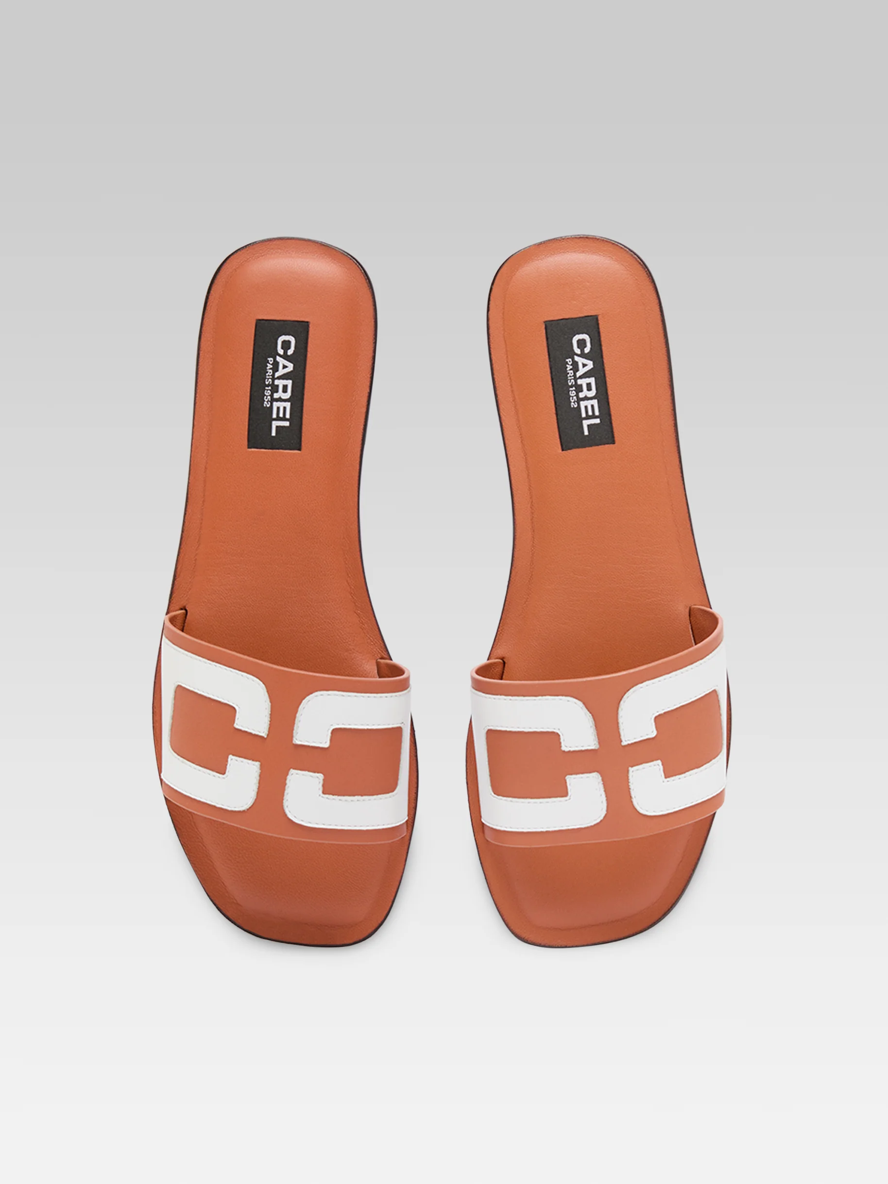 Brasilia - Mules plates cuir orange et blanc - Image 4