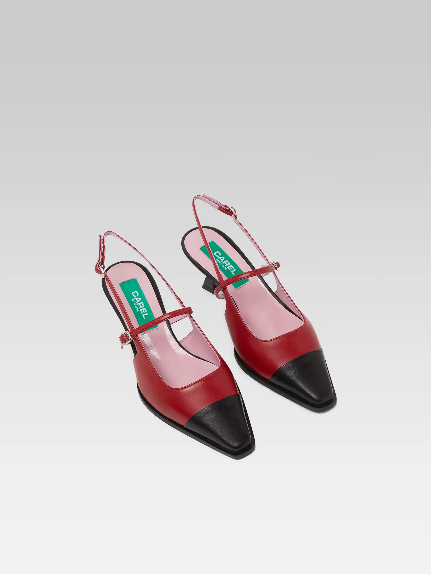 Cecile - Escarpins slingback cuir upcyclé rouge et noir - Image 3