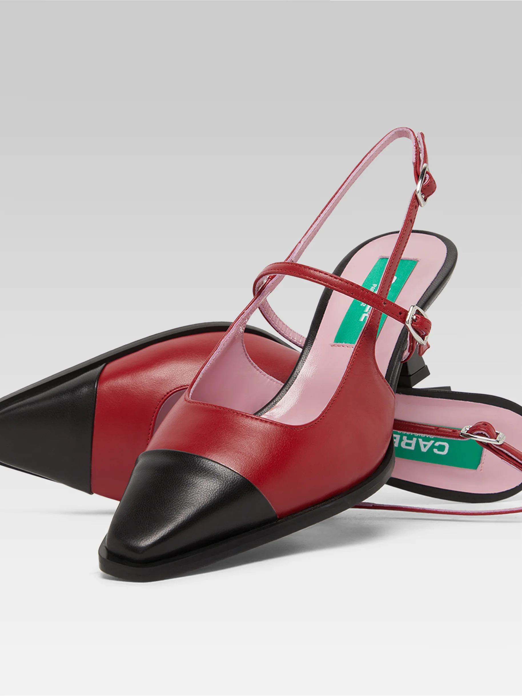 Cecile - Escarpins slingback cuir upcyclé rouge et noir - Image 4
