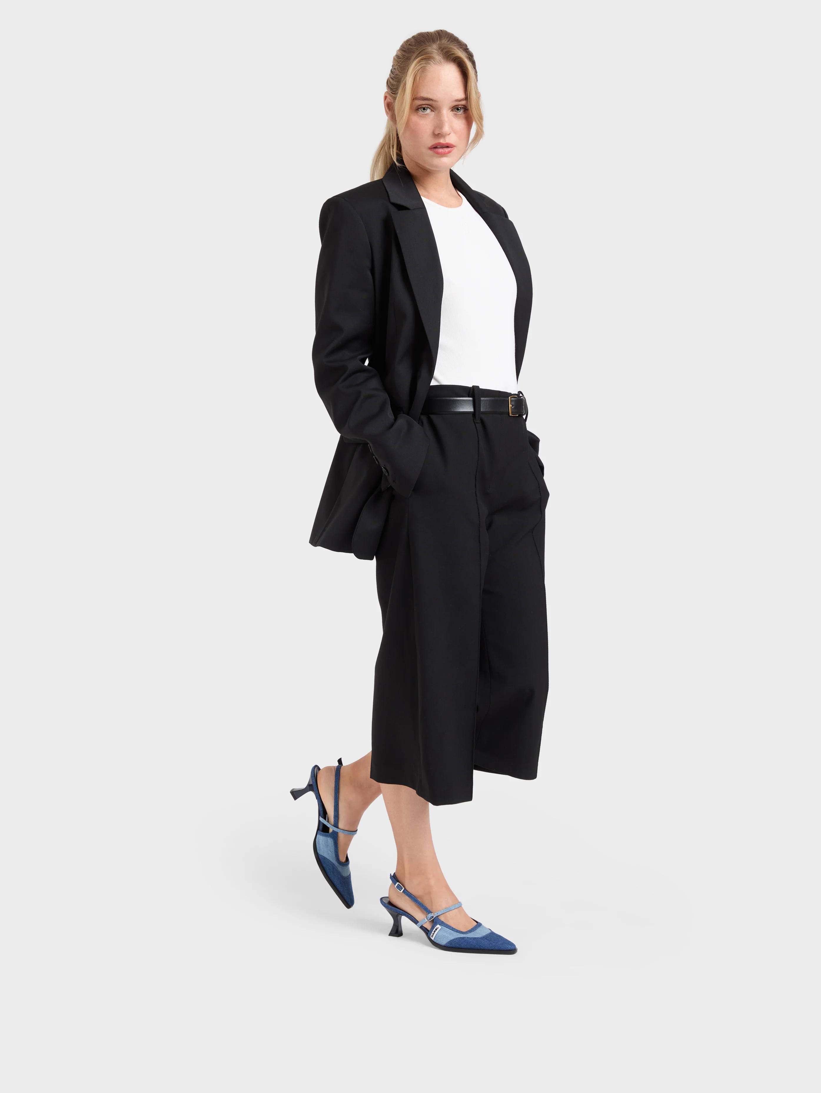 Cecile - Escarpins slingback tissu bi-jeans bleu - Image 8