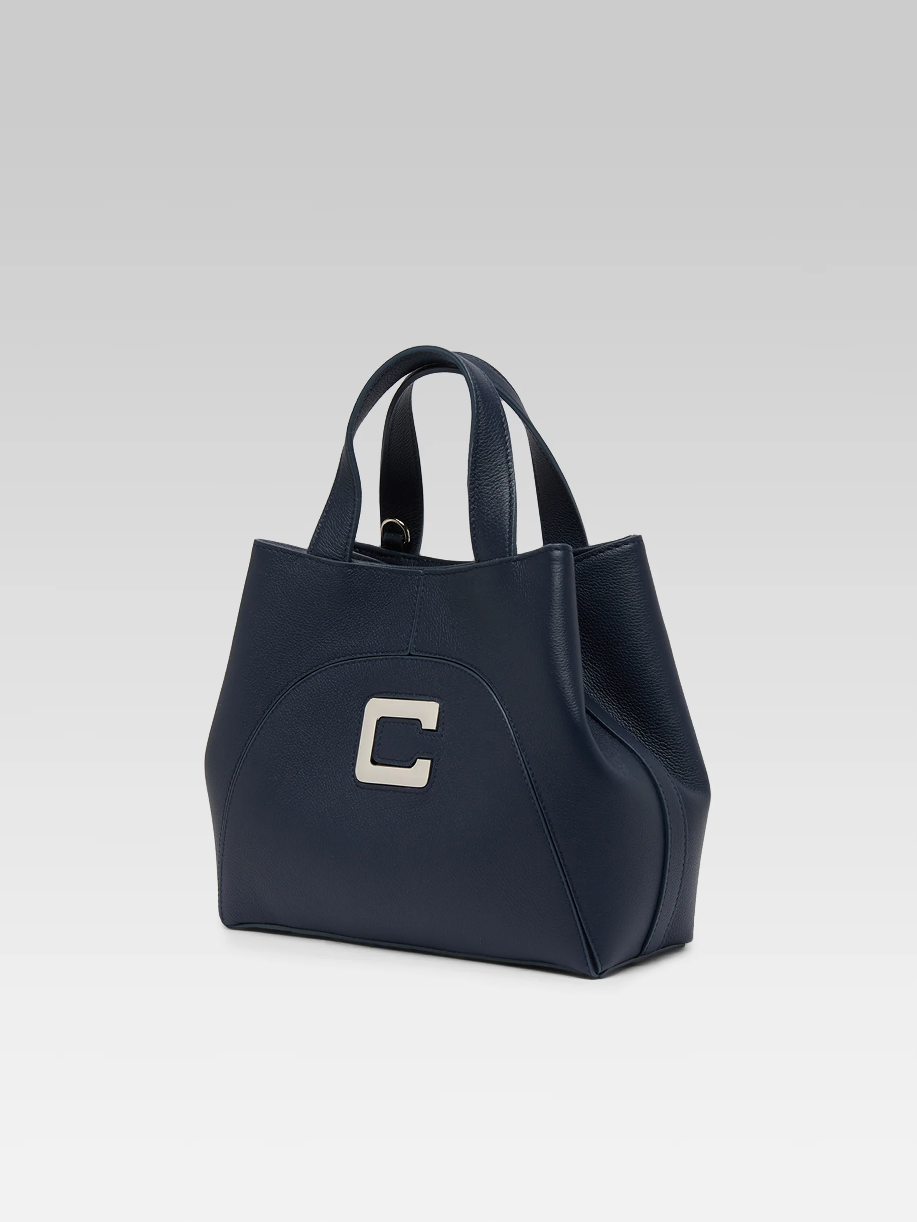 Clem - Mini sac cabas cuir grainé bleu marine upcyclé - Image 4