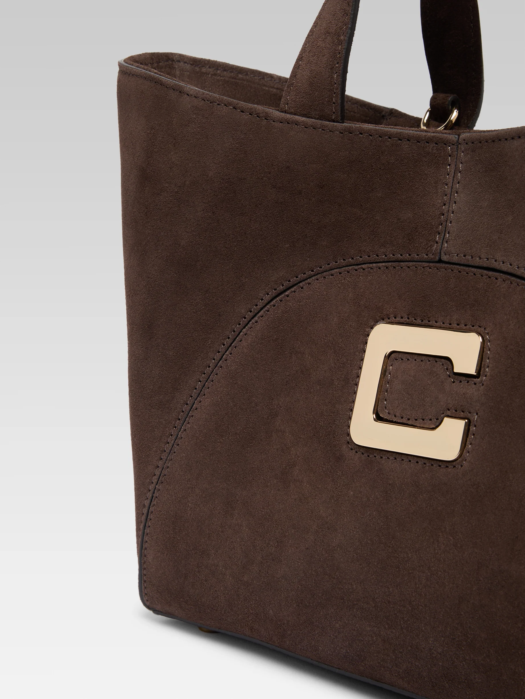 Clem - Mini sac cabas cuir velours chocolat - Image 5