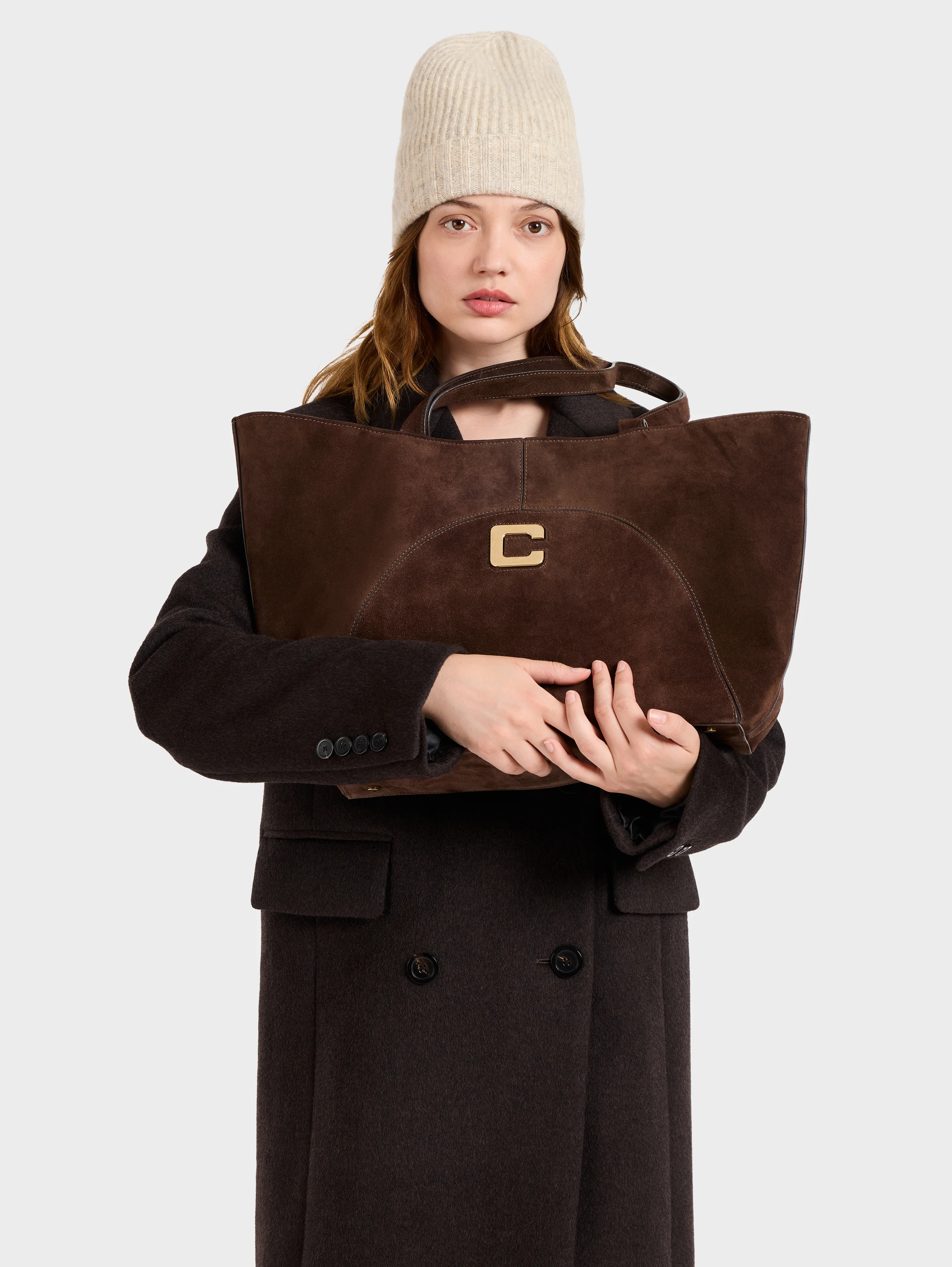 Clemenceau - Sac cabas cuir velours chocolat - Image 6