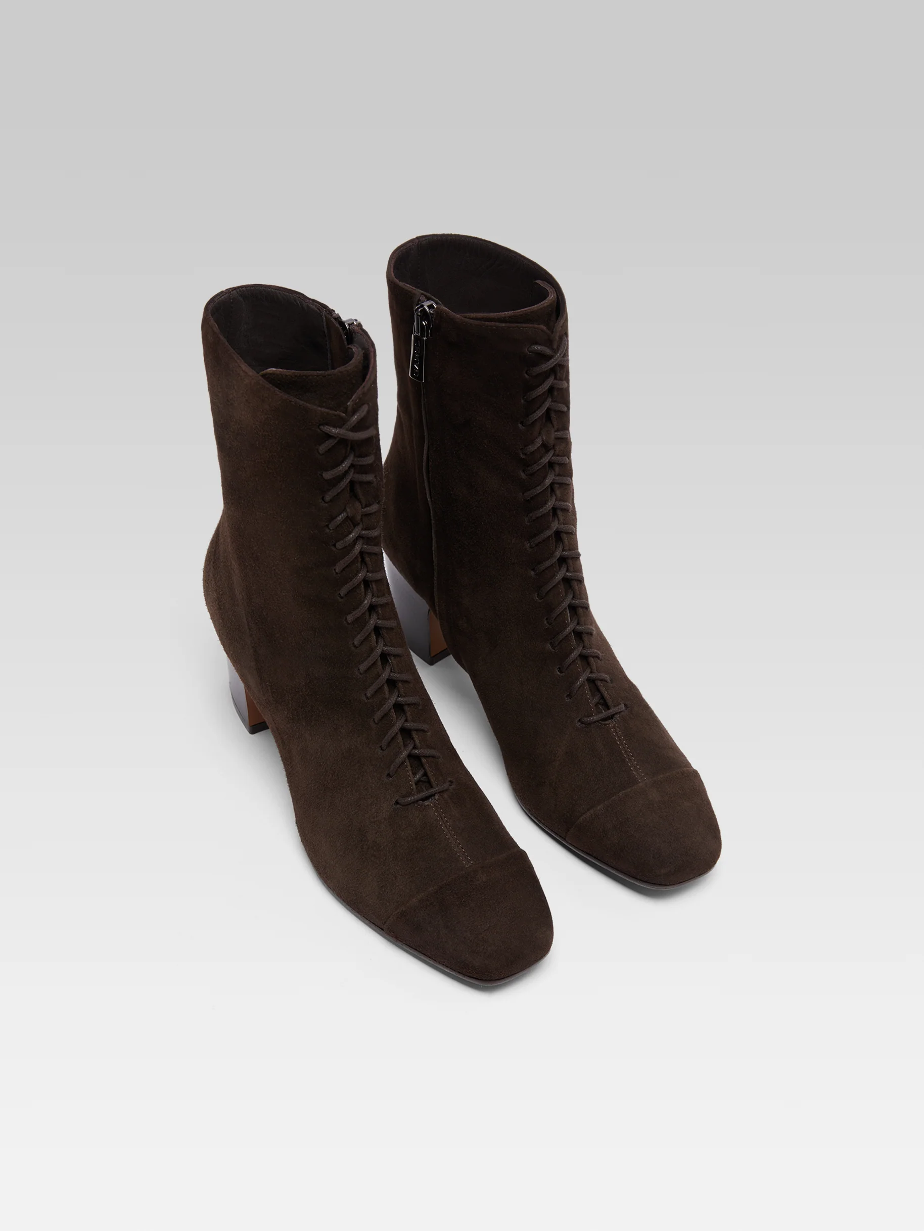 Colette - Bottines à lacets cuir velours marron - Image 3