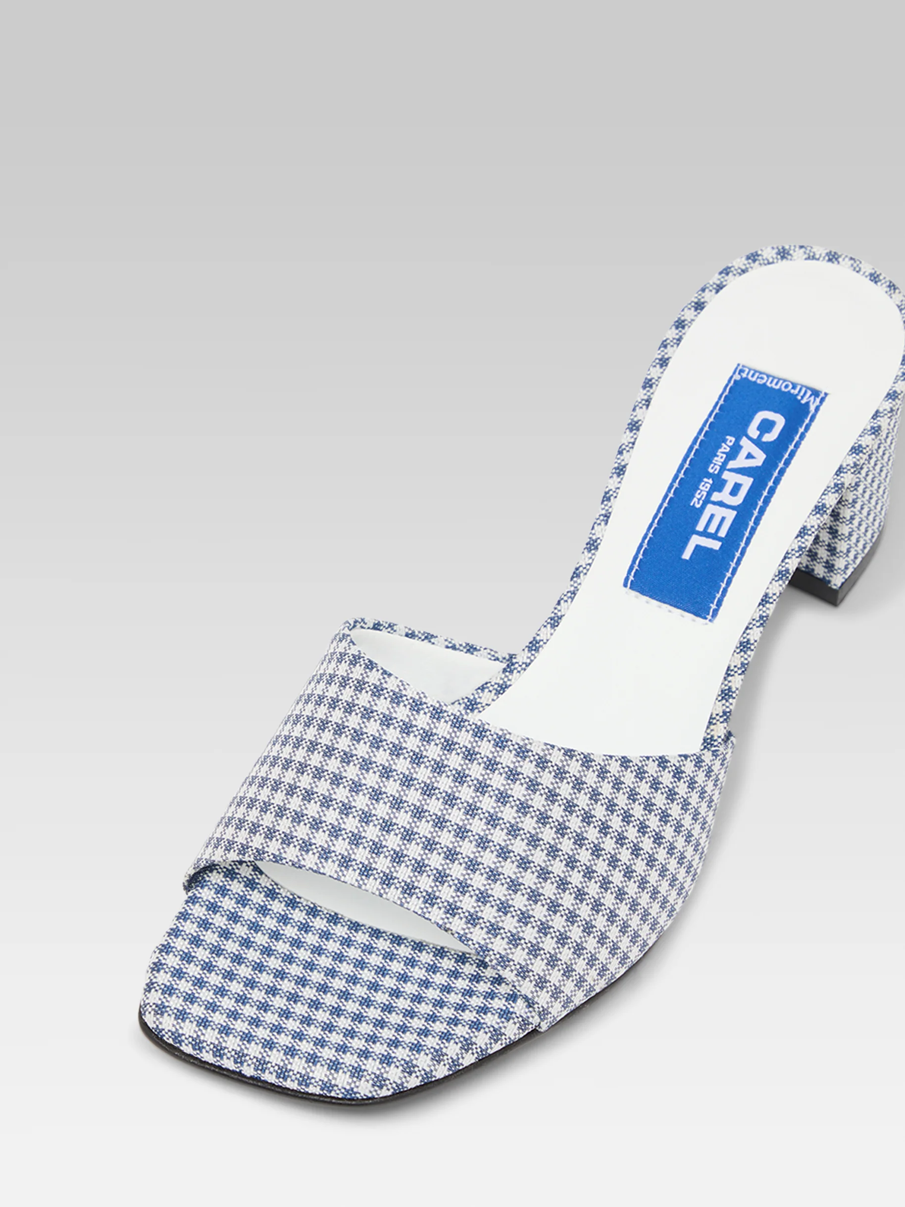 Gina - Mules tissu vichy bleu et blanc - Image 4
