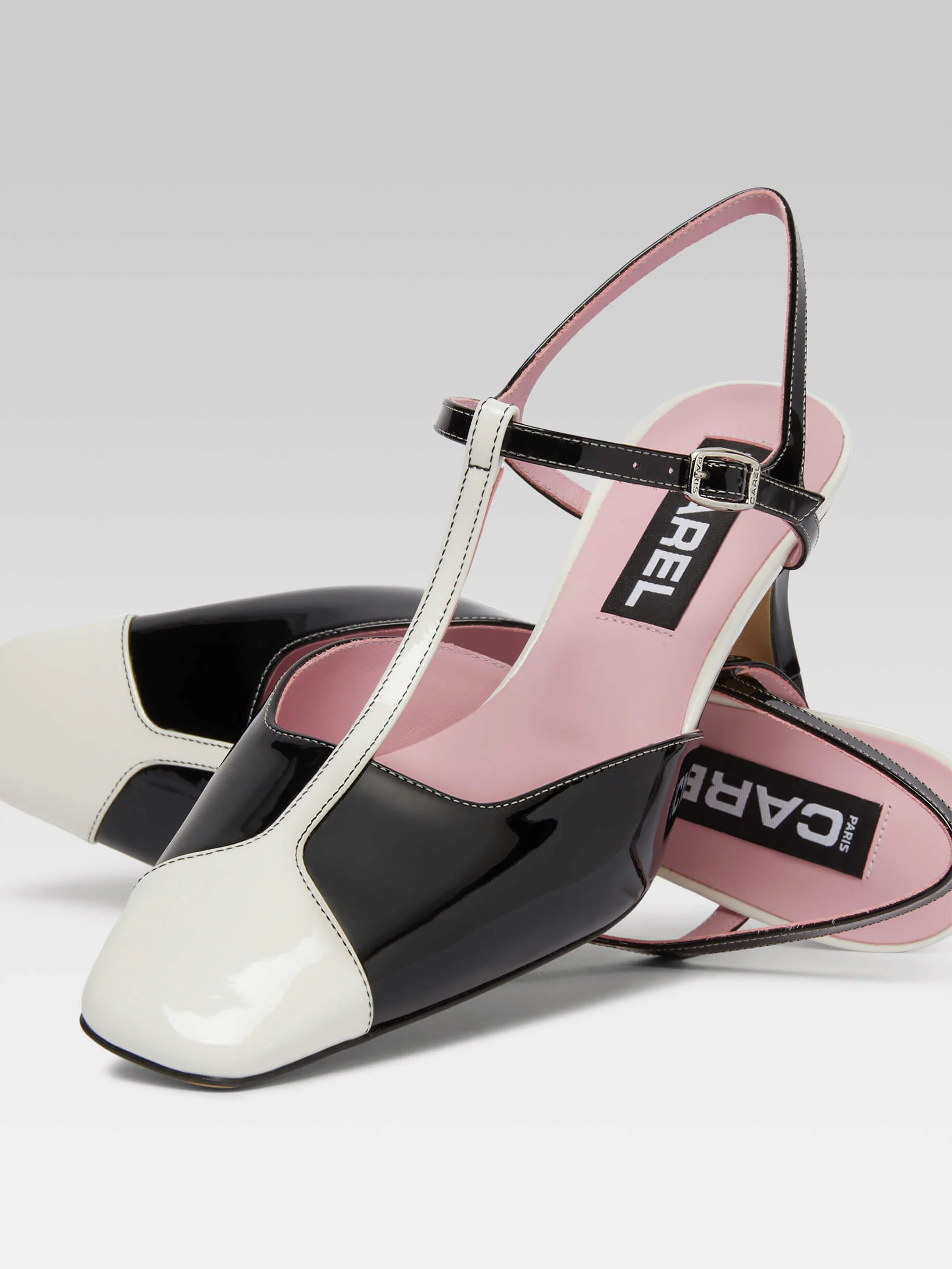Isadora - Sandales à talons cuir verni noir et blanc - Image 6